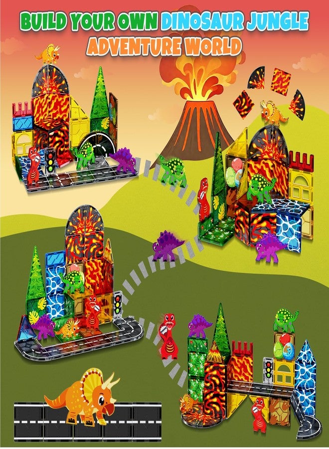 Magnetopia Dinosaur Toys Magnetic Tiles for Kids 3-5, Lava Dinosaur World Set Magnet Tiles for Kids Ages 4-8 5-7, Toddler Magnets Building Toys STEM Learning Sensory Birthday Gifts for 3+ Years Old Boys Girls - Image 3